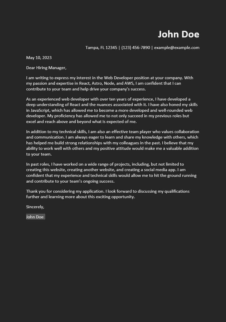 Cover Letter Template 1